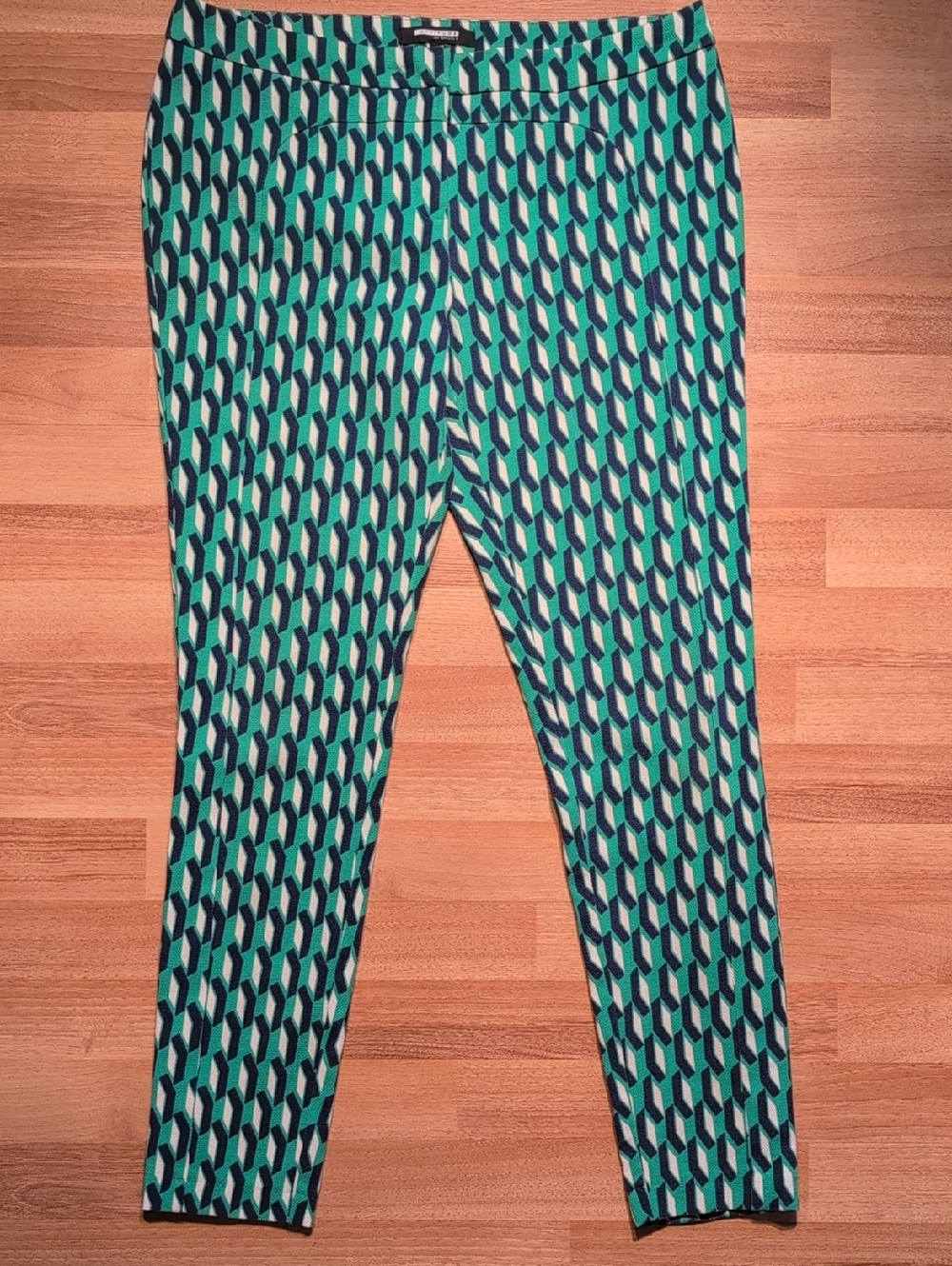 Patterned Teal & Navy Stretch Trousers - Women